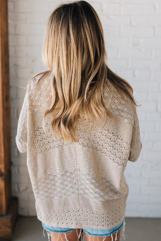 Women’s Pattern Hollowed Knit Open Front Cardigan | Zarnesh