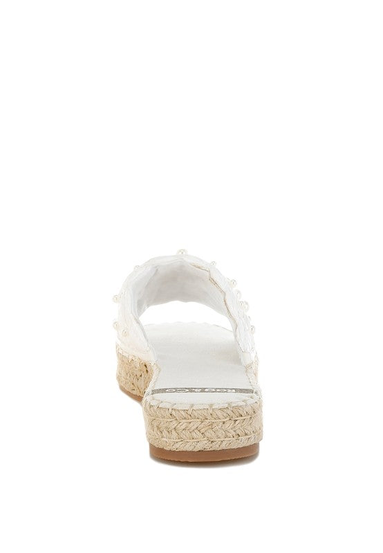 Women Yakna Pearl Embellished Woven Flatform Flat Heel Zarnesh