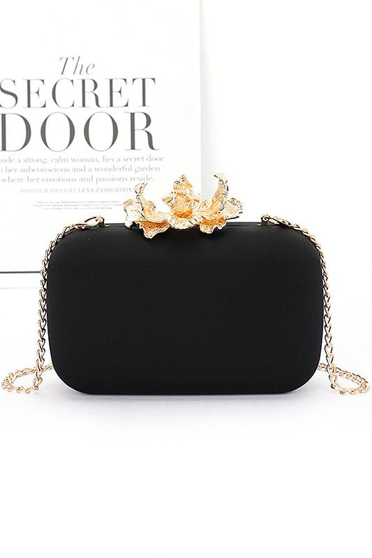 Women Pearl Flower Clasp Satin Box Secure Closure Clutch Bag Zarnesh