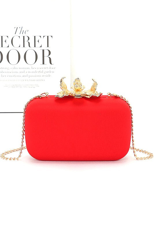 Women Pearl Flower Clasp Satin Box Secure Closure Clutch Bag Zarnesh