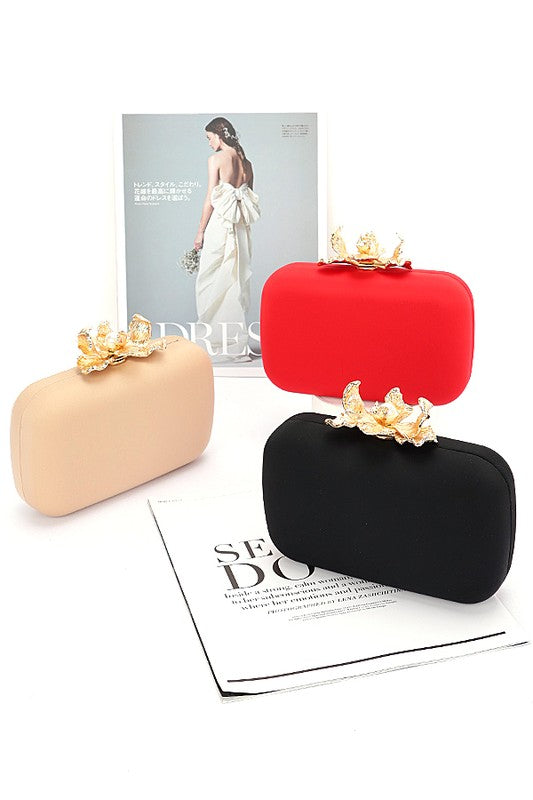 Women Pearl Flower Clasp Satin Box Secure Closure Clutch Bag Zarnesh