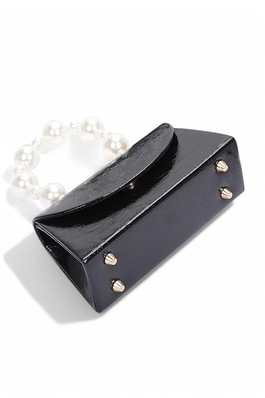 Women Pearl Handle Shoulder Chain Metallic Clutch Swing Bag Zarnesh