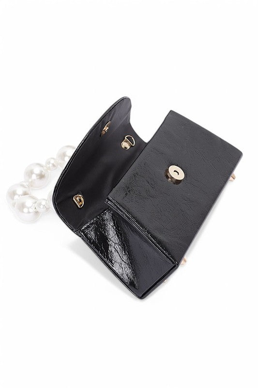 Women Pearl Handle Shoulder Chain Metallic Clutch Swing Bag Zarnesh