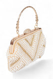 Women Pearl Rhinestone Beaded Handle Secure Closure Clutch Bag Zarnesh