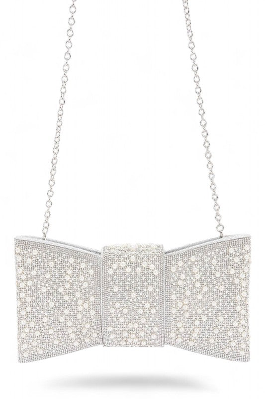 Women Pearl Studs Rhinestone Bow Tie Clutch Bag | Zarnesh