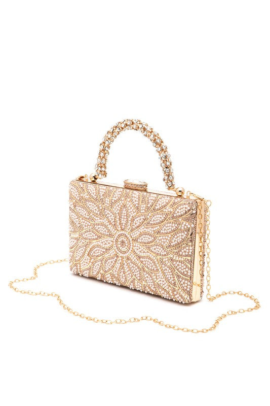 Womens Pearl Studs Rhinestone Handle Flower Box Clutch| Zarnesh 