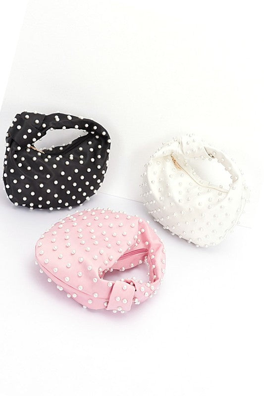 Women Pearl Studs Top Handle Soft Clutch Zarnesh