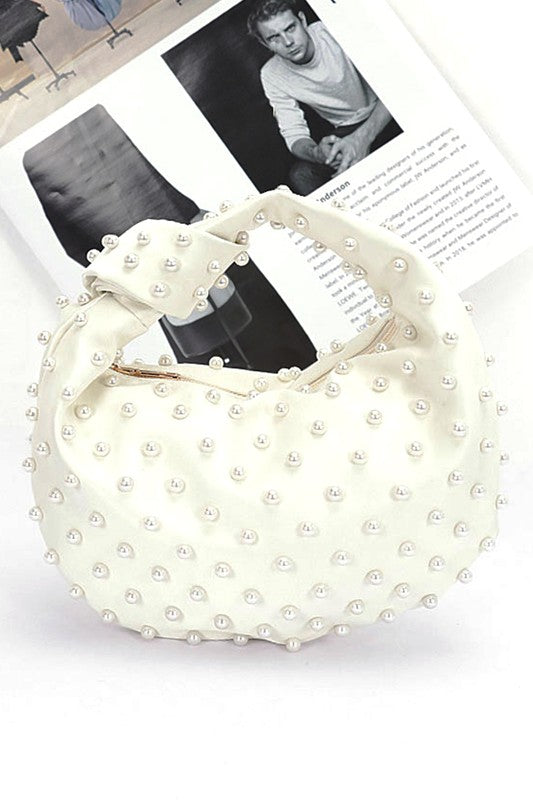 Women Pearl Studs Top Handle Soft Clutch Zarnesh