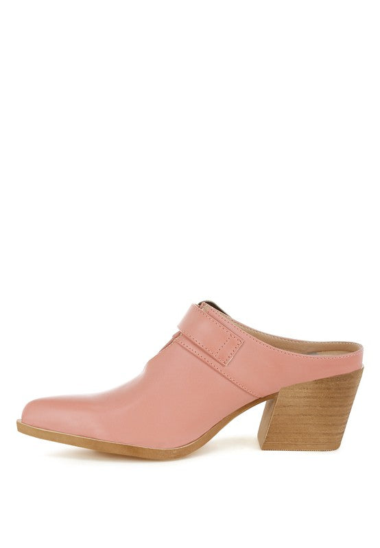Women Holler Carved Buckle Statement Block Heel Mules | Zarnesh
