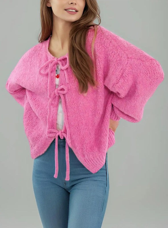 Women's Knit Cardigan V-Neck Long Sleeve Tie-Up Sweater | Zarnesh