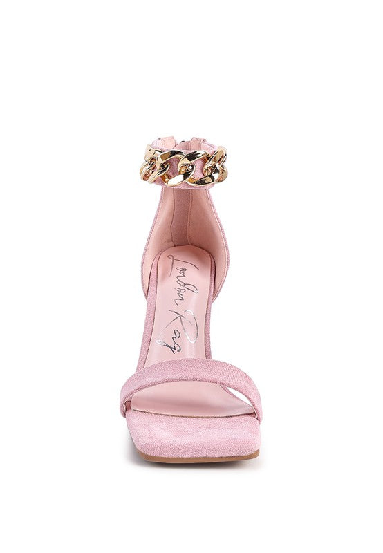 Women Last Sip Heeled Faux Suede Chain Strap Sandal | Zarnesh