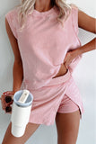 Women Summer 2 Pieces Cotton Tank Top Lined Split Skirt Set Zarnesh