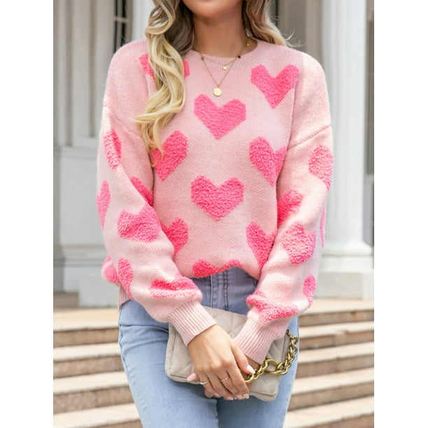Women Valentine Hearts Knit Pull Over Sweater | Zarnesh
