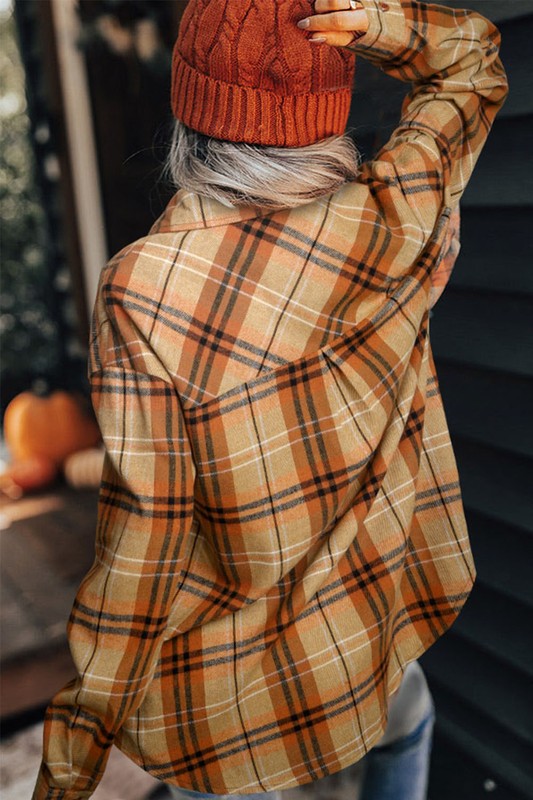 Women Plaid Pocket Buttoned Long Sleeve Turn Down Collar Shirt Zarnesh