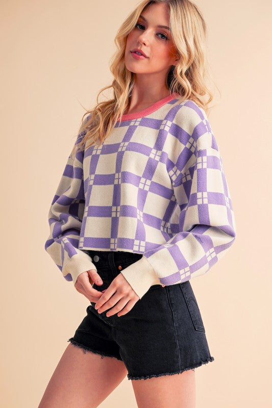 Women’s Plaid Checkered Pattern Pam Sweater | Zarnesh