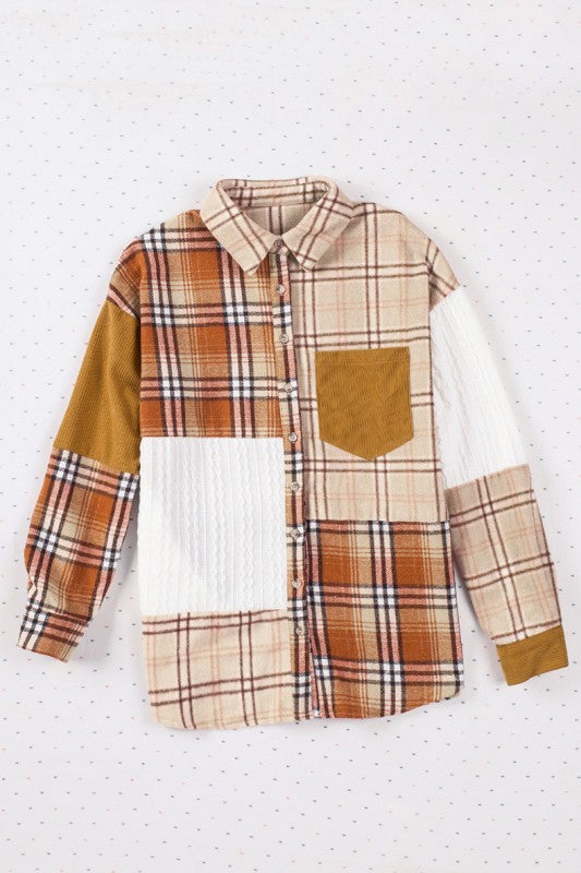 Women’s Plaid Color Block Patchwork Jacket with Pocket | Zarnesh