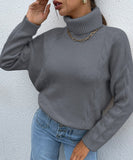 Women Plaid Grey Classic Turtleneck Drop Shoulder Sweater Zarnesh