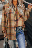 Women Plaid Pocket Buttoned Long Sleeve Turn Down Collar Shirt Zarnesh