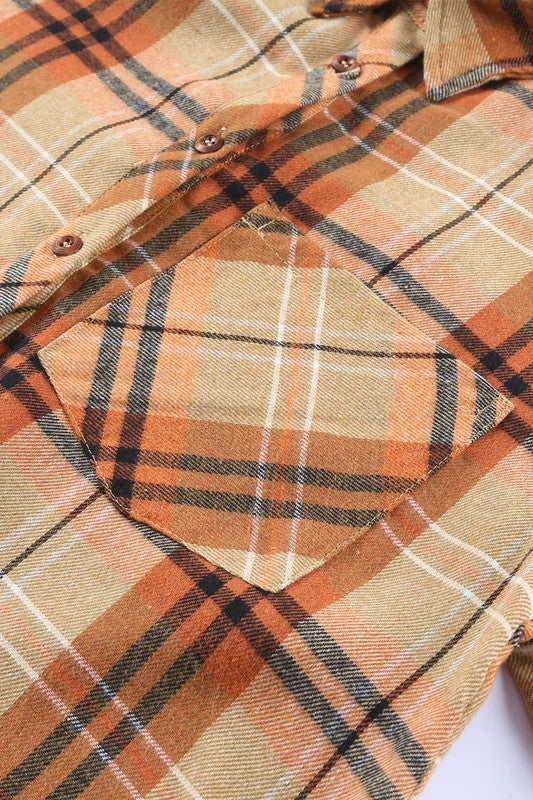 Women Plaid Pocket Buttoned Long Sleeve Turn Down Collar Shirt Zarnesh