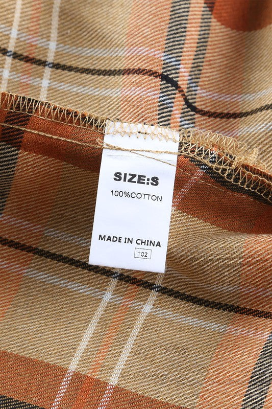 Women Plaid Pocket Buttoned Long Sleeve Turn Down Collar Shirt Zarnesh