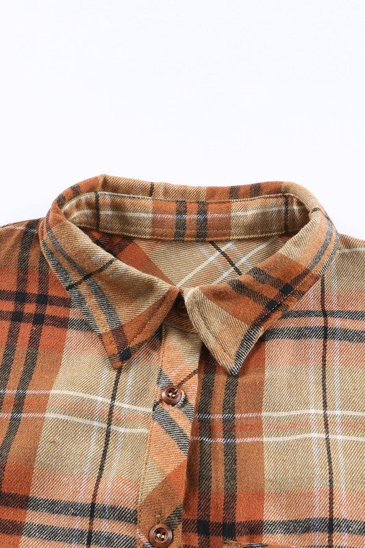 Women Plaid Pocket Buttoned Long Sleeve Turn Down Collar Shirt Zarnesh