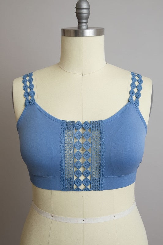 Women Plus Boho Eye Lace Applique Bralette Removeable Bra Pads Zarnesh