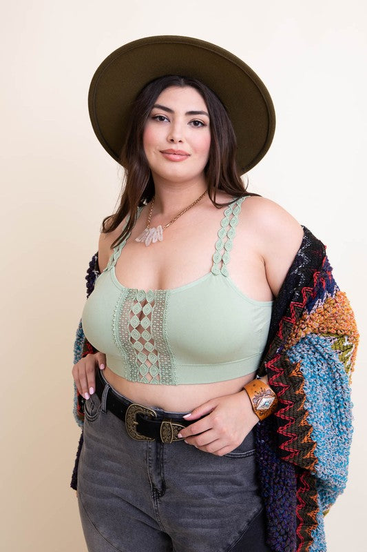 Women Plus Boho Eye Lace Applique Bralette Removeable Bra Pads Zarnesh