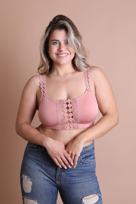Women Plus Boho Eye Lace Applique Bralette Removeable Bra Pads Zarnesh