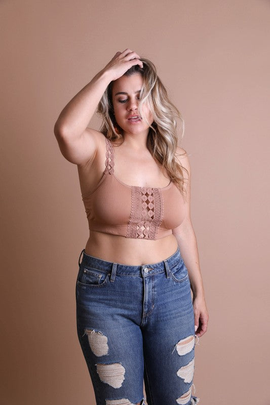 Women Plus Boho Eye Lace Applique Bralette Removeable Bra Pads Zarnesh