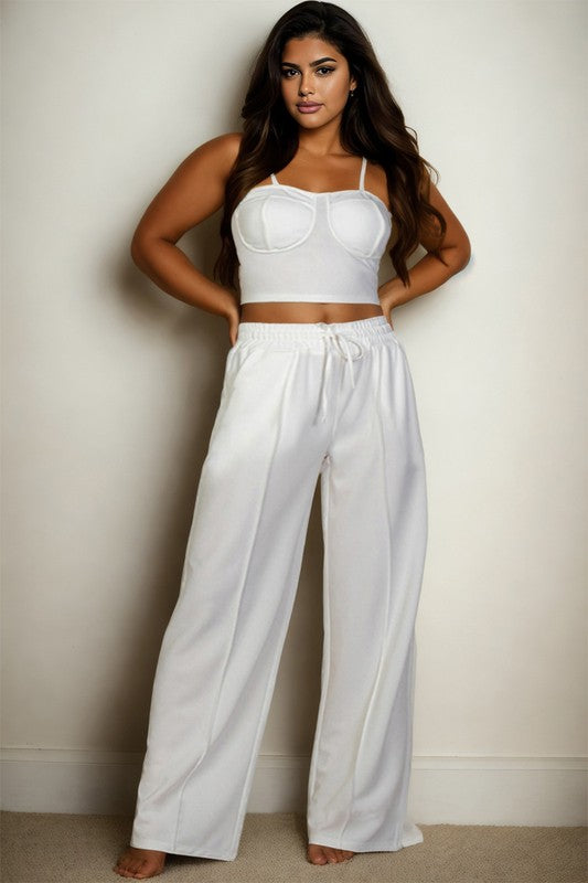 Women Plus Bustier Crop Cami Top Slant Pocket Straight Pants Zarnesh