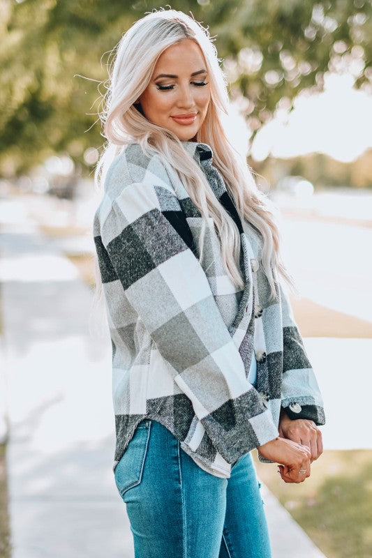 Women’s Plus Checkered Plaid Button-Up Pocketed Shacket | Zarnesh