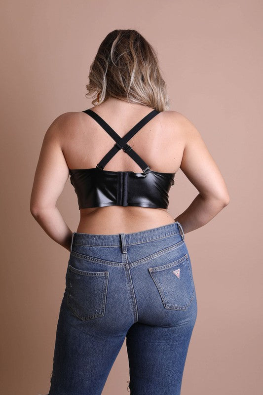 Women Plus Faux Leather Eye Hook And Closure Longline Bralette Zarnesh