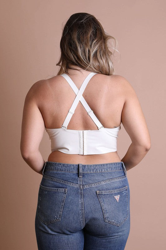 Women Plus Faux Leather Eye Hook And Closure Longline Bralette Zarnesh