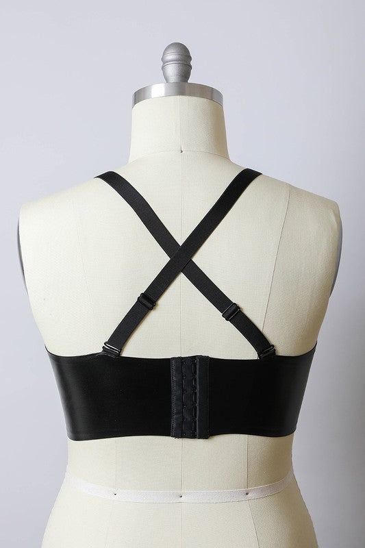 Women Plus Faux Leather Eye Hook And Closure Longline Bralette Zarnesh