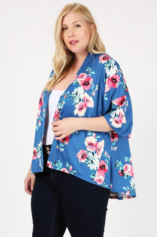 Women's Plus Floral Short Sleeve Open Front Cardigan | Zarnesh