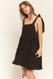 Women Plus Loose Square Neck Self Tie Straps Ruffle Mini Dress Zarnesh
