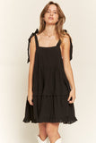 Women Plus Loose Square Neck Self Tie Straps Ruffle Mini Dress Zarnesh