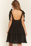 Women Plus Loose Square Neck Self Tie Straps Ruffle Mini Dress Zarnesh