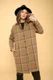 Women Plus Plaid Knee Length Coat with Buttons and Pockets Zarnesh