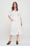 Women Plus Puff Sleeves Lined Textured Button Down Midi Dress Zarnesh