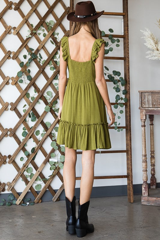 Women Plus Ruched Waist Ruffled Sleeveless Short Dress Zarnesh