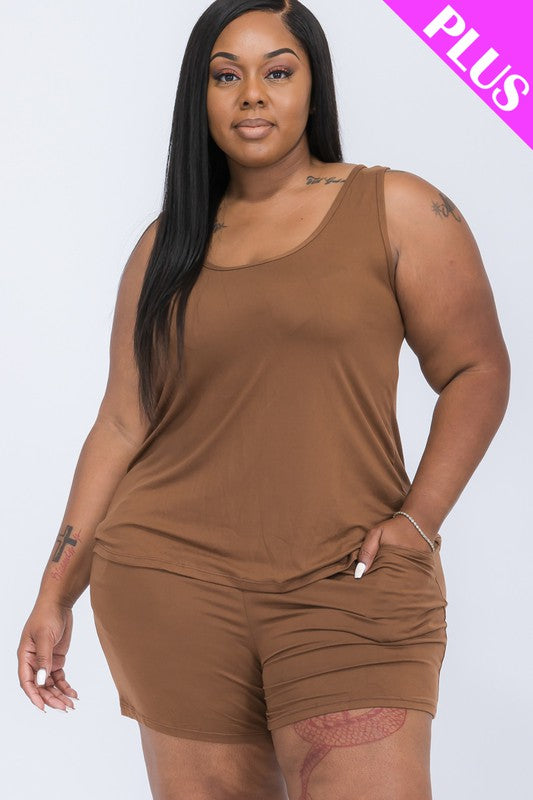 Women Plus Scoop Neck Comfy Tank Top Shorts Set | Zarnesh