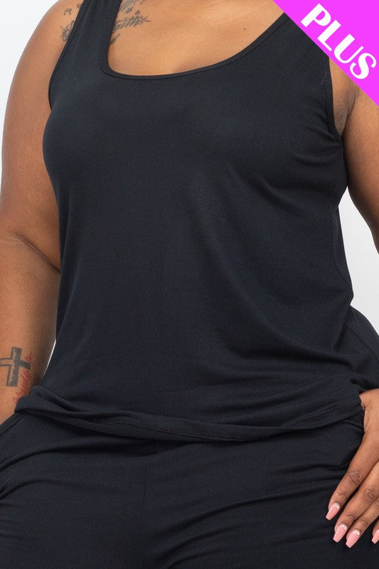 Women Plus Scoop Neck Comfy Tank Top Shorts Set | Zarnesh