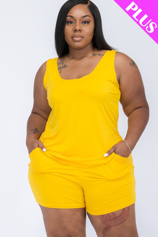 Women Plus Scoop Neck Comfy Tank Top Shorts Set | Zarnesh