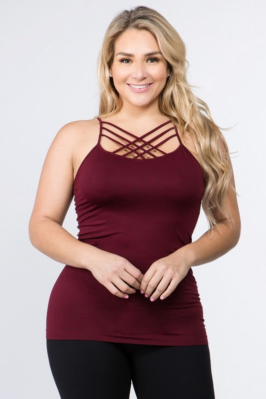 Women Plus Seamless Triple Criss Cross Front Longline Cami Top Zarnesh