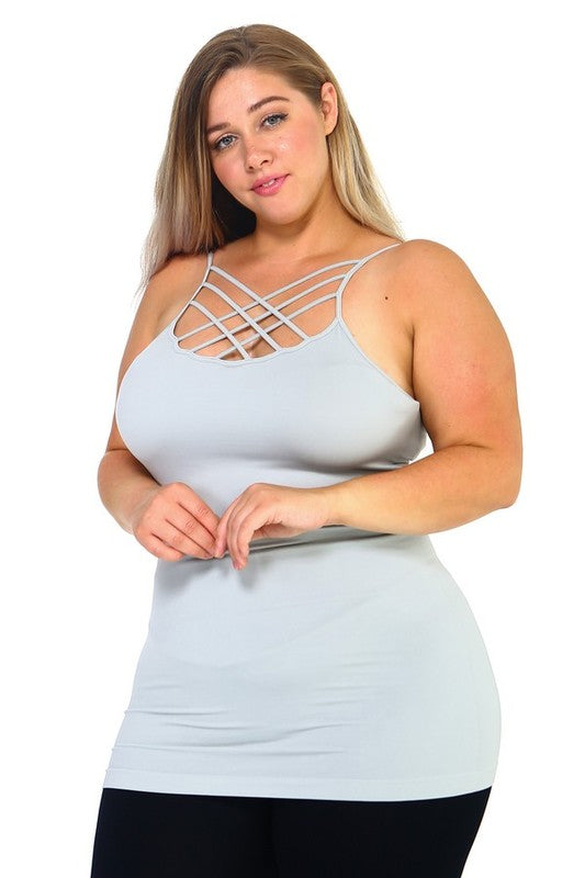 Women Plus Seamless Triple Criss Cross Front Longline Cami Top Zarnesh