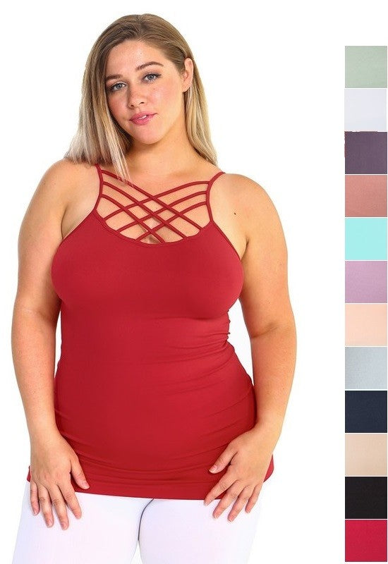Women Plus Seamless Triple Criss Cross Front Longline Cami Top Zarnesh
