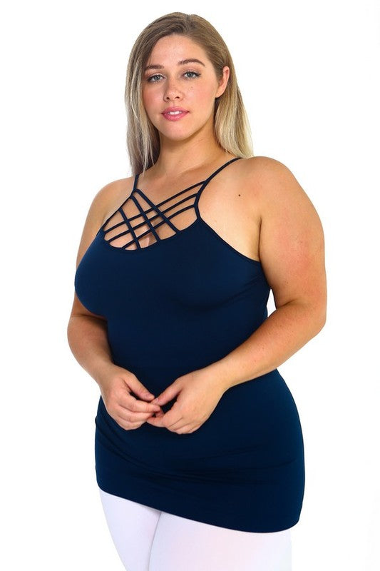 Women Plus Seamless Triple Criss Cross Front Longline Cami Top Zarnesh