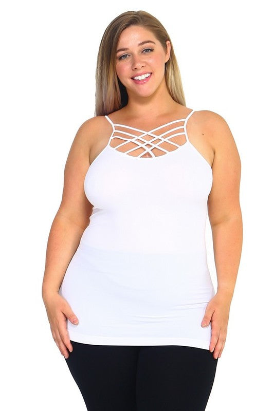 Women Plus Seamless Triple Criss Cross Front Longline Cami Top Zarnesh