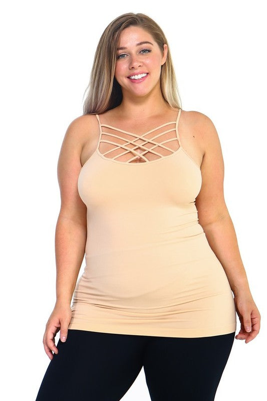 Women Plus Seamless Triple Criss Cross Front Longline Cami Top Zarnesh